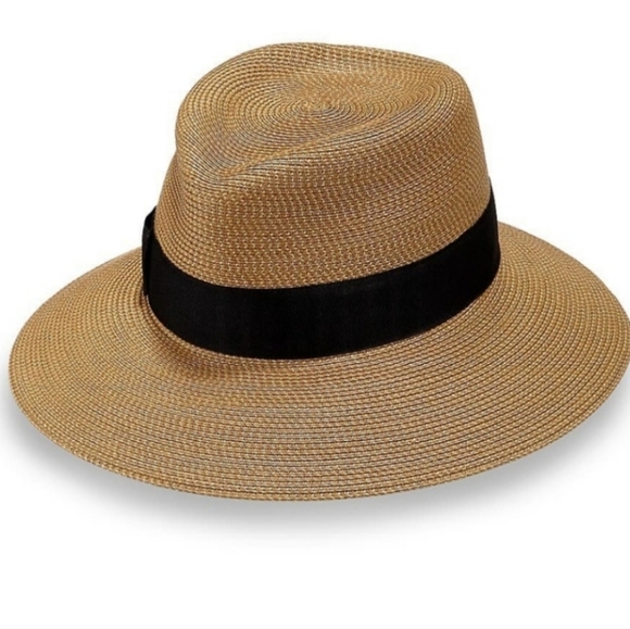 NWOT Eric Javits Phoenix Fedora Hat Natural Black UPF 50+ Sun Protection main image 11